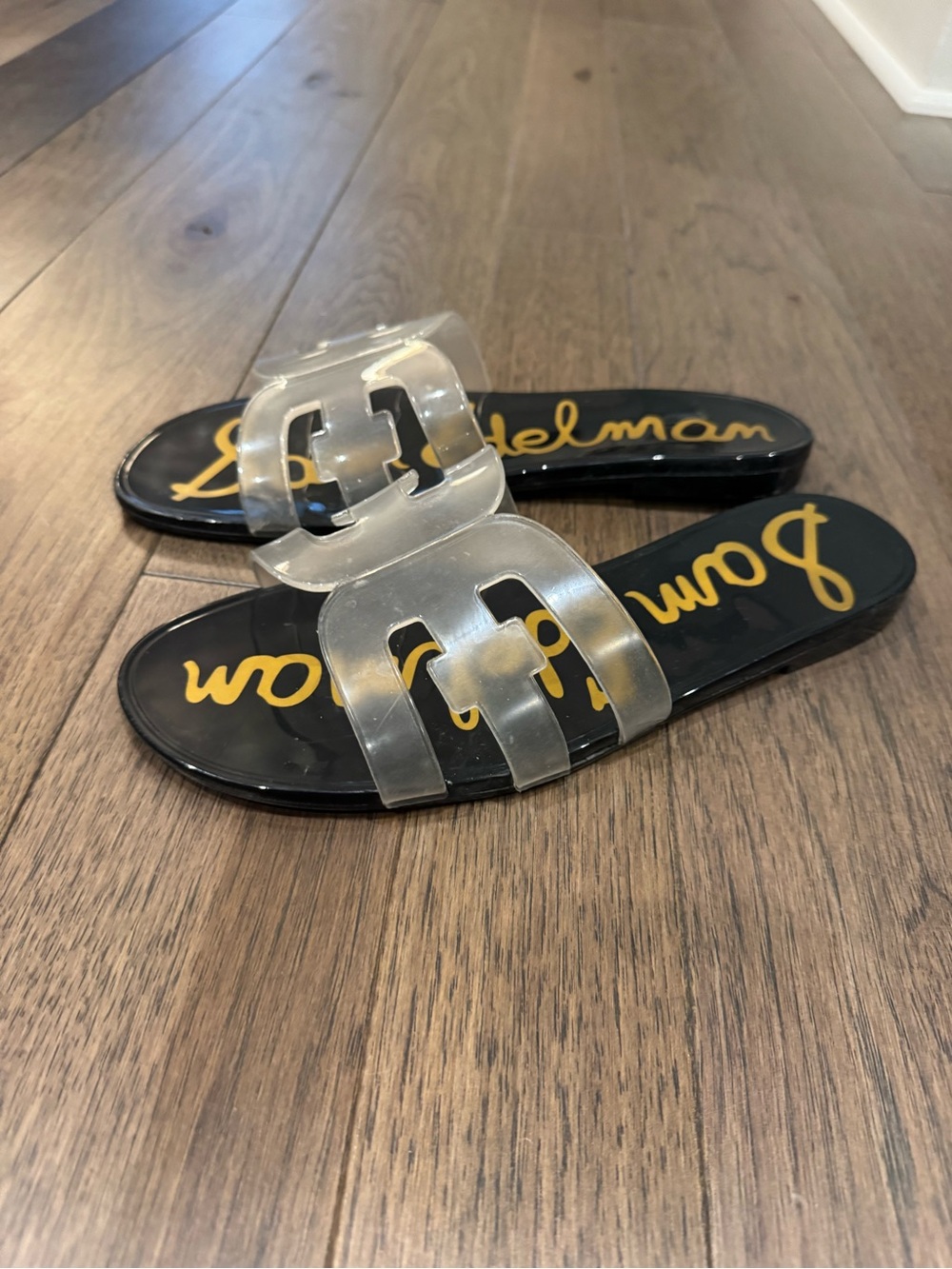 Sam Edelman Black Slide Sandals with Clear Double Straps
